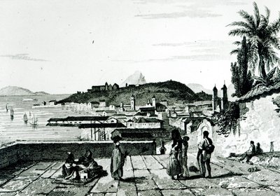 Uitzicht op Rio de Janeiro vanaf de kerk van St. Bento, getekend door Fleury, gegraveerd door Aubert, 1838 door French School